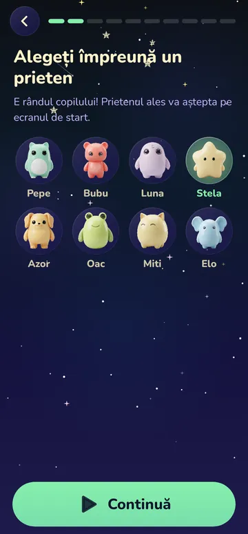 The “Pick a friend together” screen, with eight Lulla mascots