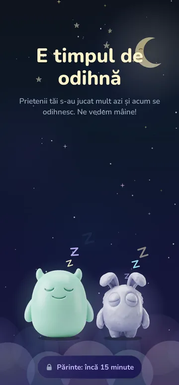 The “Time to rest” screen: two Lulla friends asleep