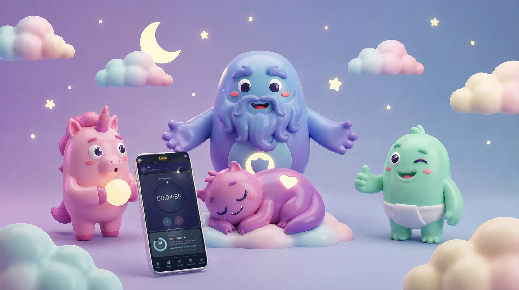 Lulla — mascotte con l'app in azione